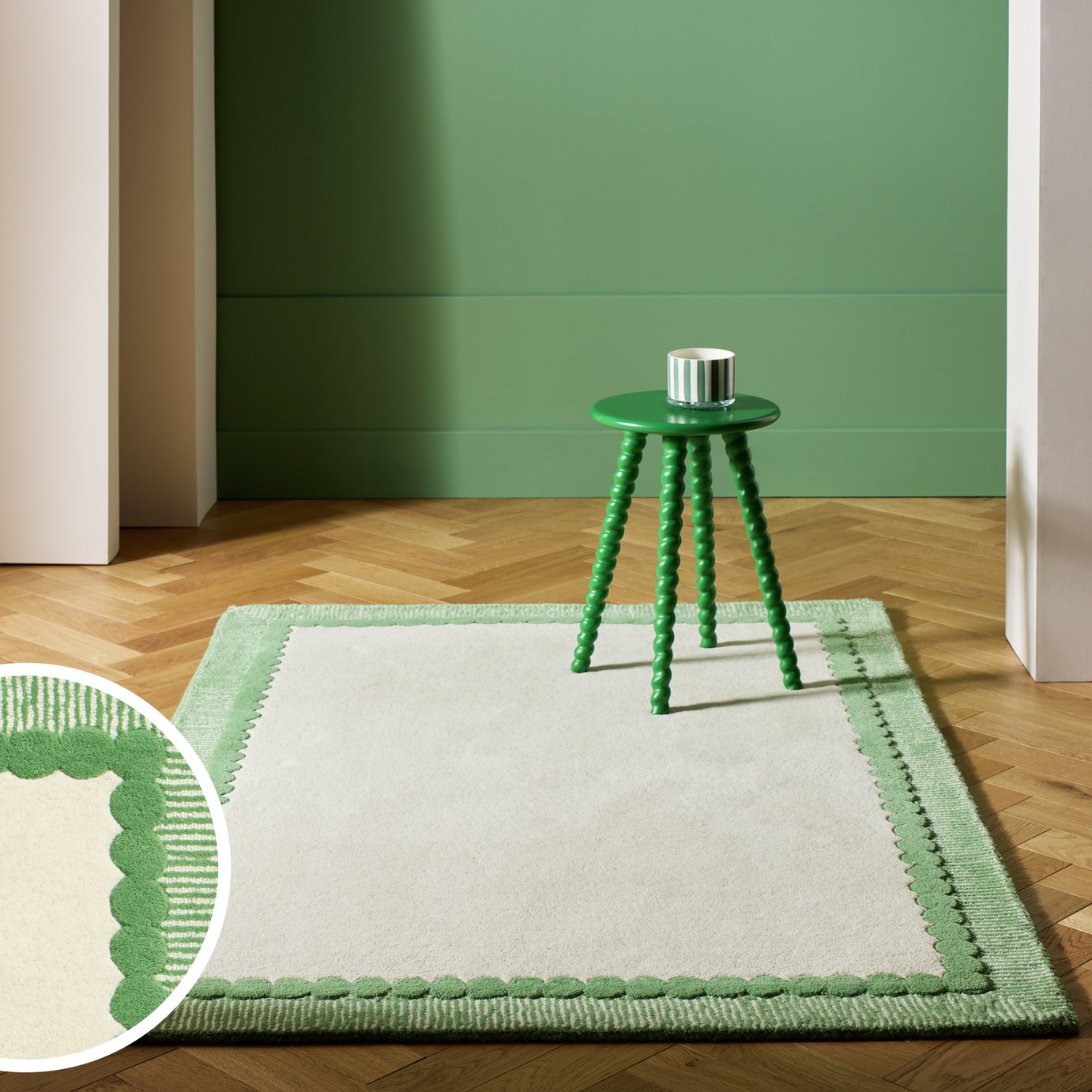 Habitat Bobbin Border Cream Wool Rug - 120x170cm