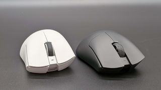 Razer DeathAdder V4 Pro and white V3 Pro gaming mice