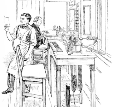 A drawing showing early standing desks
