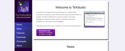 TeXstudio website January 2023