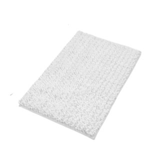 A white rectangular fluffy bath mat