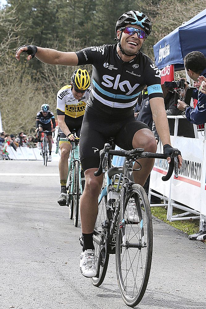 Mikel Landa (Team Sky) celebrates his stage 2 win at Pais Vasco