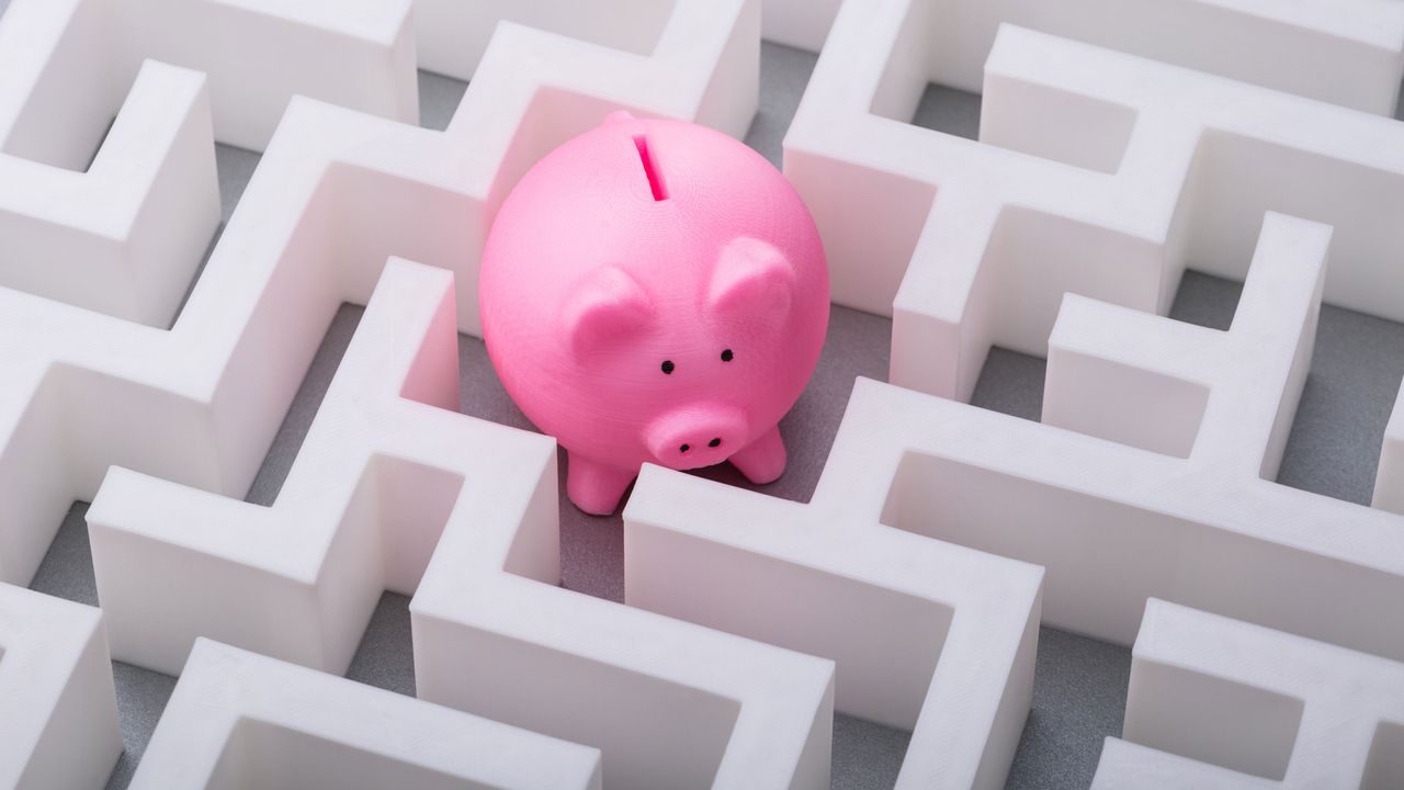 A piggy bank in a complicated maze.