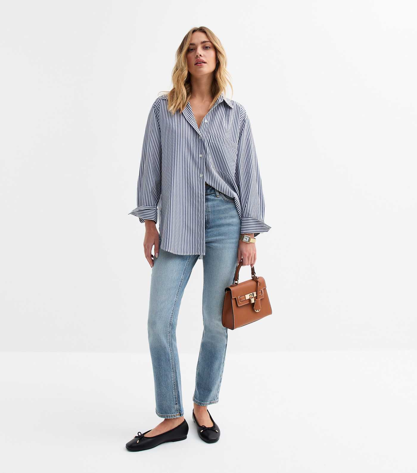 Blue Stovepipe Straight Leg Jeans