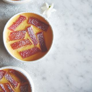 Ramekin bakes on top of a marble counter