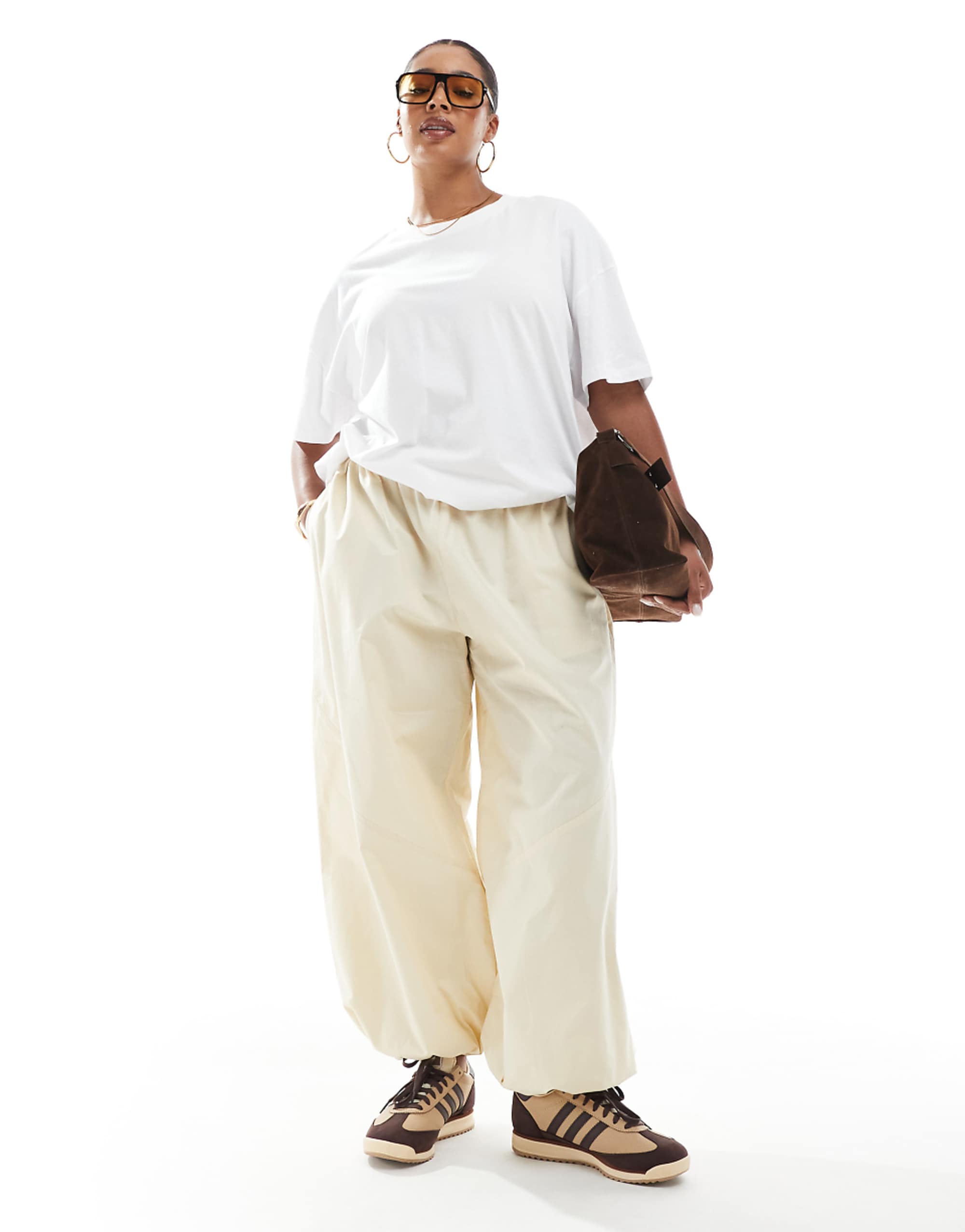 Asos Design Curve Laundered Poplin Pull on Pants With Utility Panels in Buttermilk