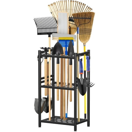 Garden Tool Organizer, Untimaty Yard Tool Rack With Hooks for Garage Organization Storage,heavy Duty Metal Garden Tool Organizer Stand for Garage Shed Backyard