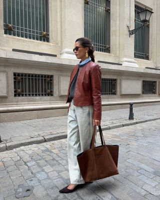 Maria Valdes wearing sezane suede bag