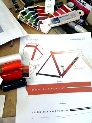 Racer Rosa paint swatches and frame design on paper