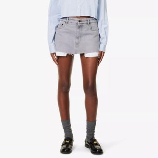 Miu Miu Exposed-pocket raw-hem denim mini skirt