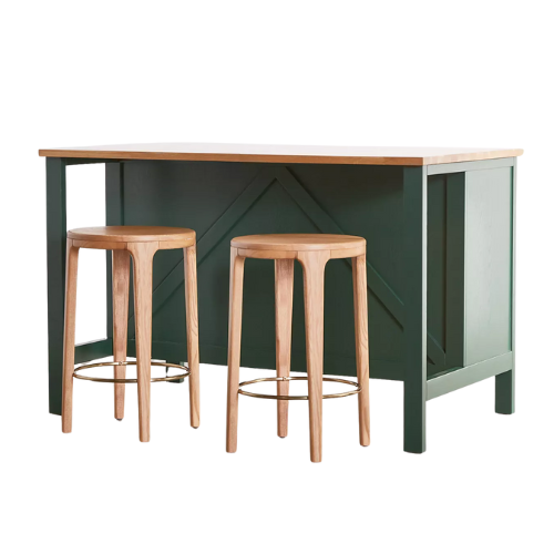 A green kitchen island