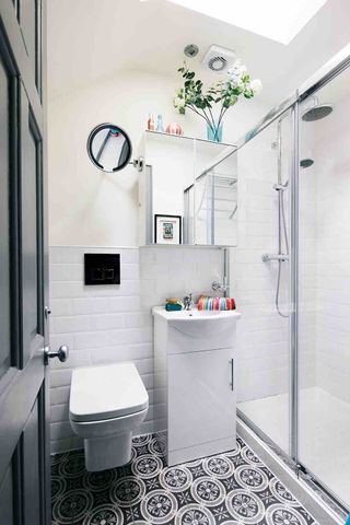 bathroom skylight tiling shower mirror storage
