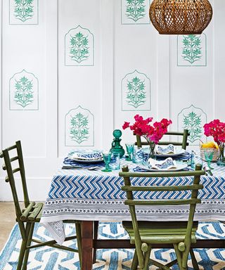 Panelling ideas for walls with white panelling and stencil effect