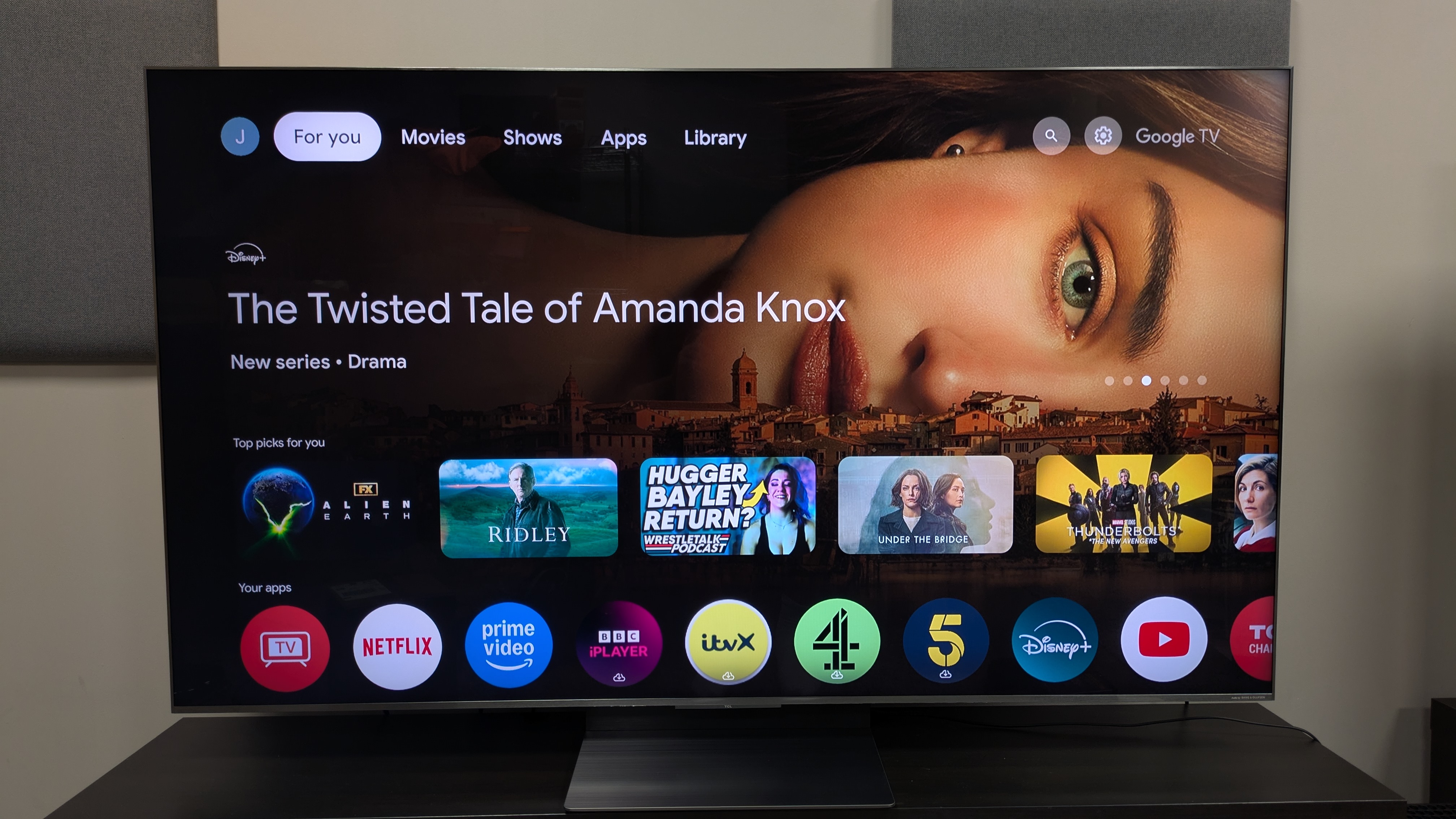 TCL C8K with Google TV home screen
