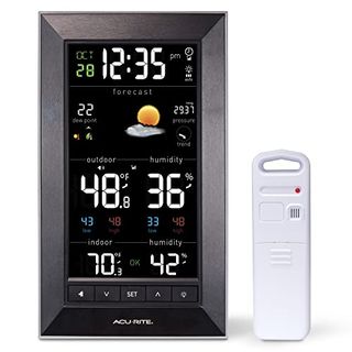 Acurite Digital Vertical Weather Forecaster With Indoor/outdoor Temperature, Humidity, and Date and Time (01121m) , Black