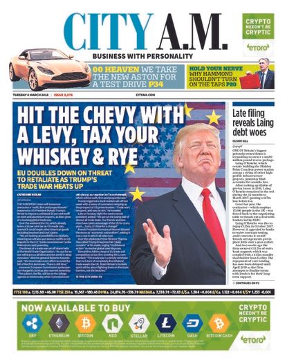 City A.M. newspaper cover.