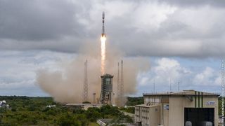 Arianspace rocket with OneWeb satellites blasting off