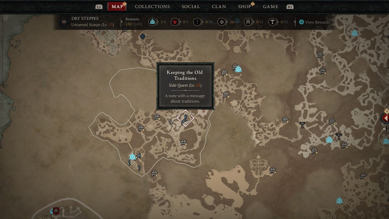 Diablo 4 Keeping up Old Traditions quest map