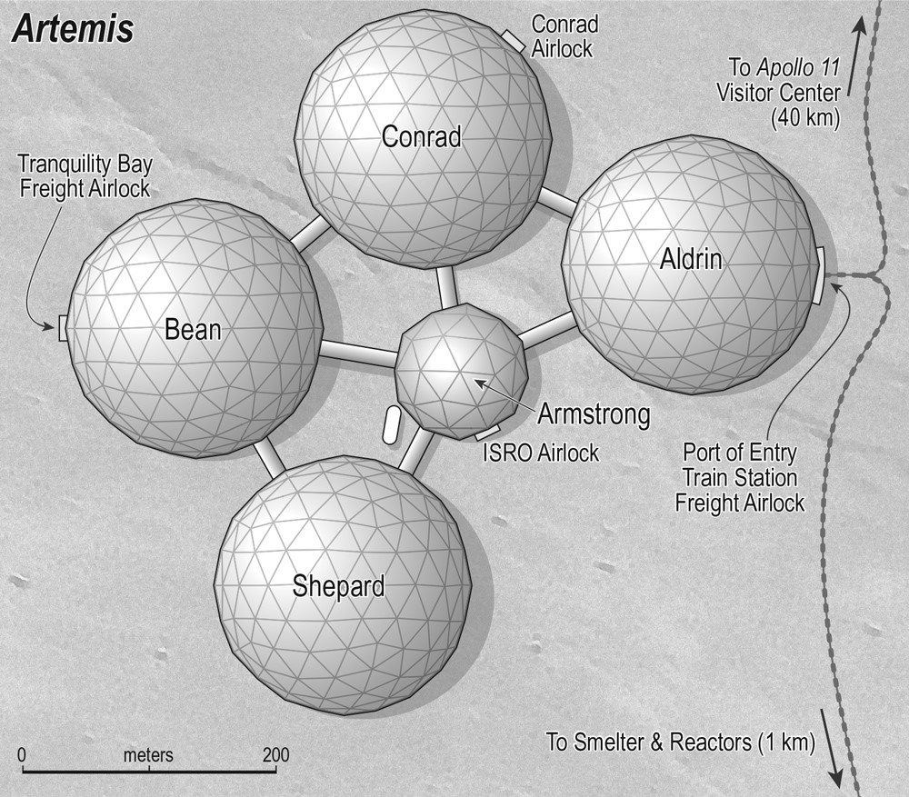 Five domes connected on the surface of the moon