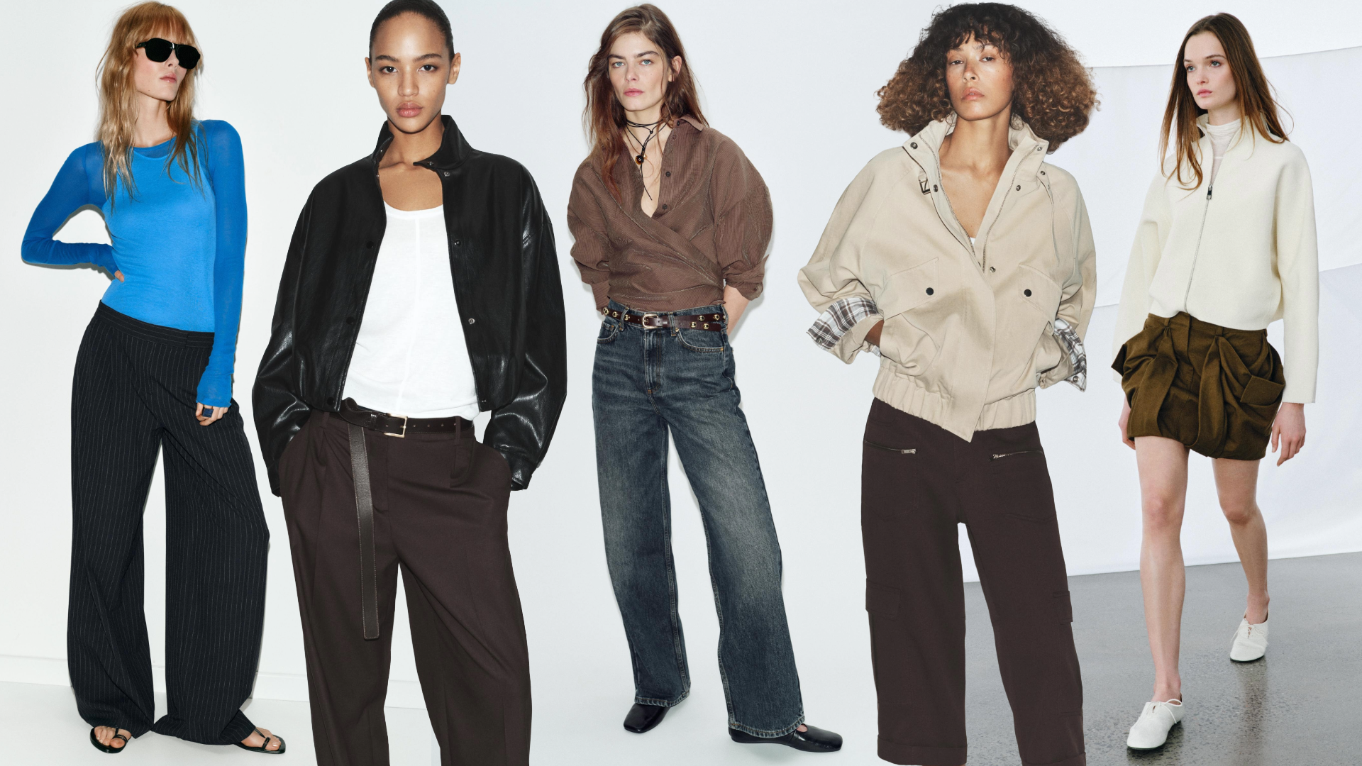 collage of zara models on gradient grey background wearing spring clothing 