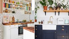 Two images of bright kitchens