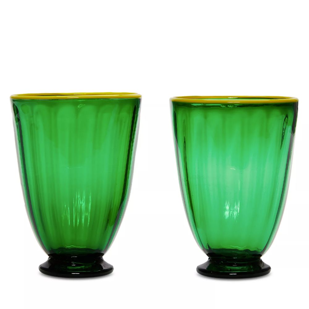 Pair of green glasses with yellow rims