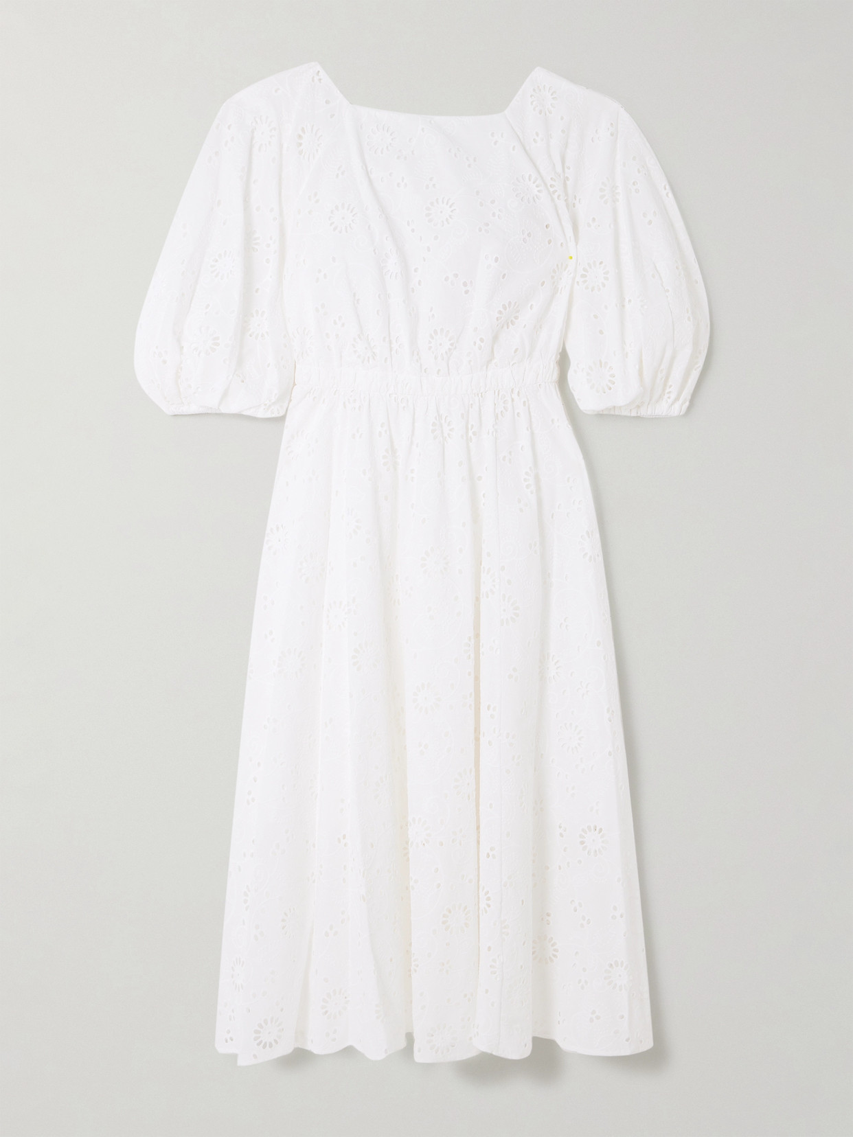 Pleated Broderie Anglaise Cotton Midi Dress