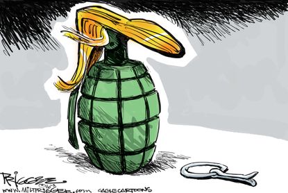 Political cartoon US election 2016 Trump grenade