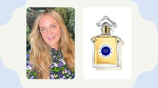 Collage of fragrance writer Alice DuParcq and Guerlain L'Heure Bleue Eau de Parfum