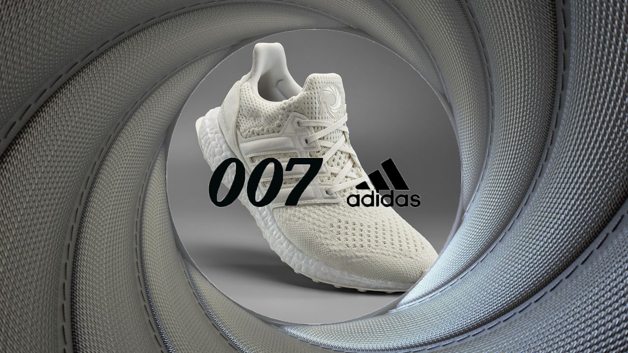 James Bond-themed Adidas UltraBoost shown through the iconic 007 gunsight