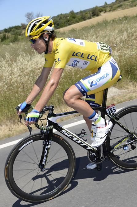 Daryl Impey (Orica-GreenEdge) in yellow during stage 7
