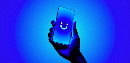 person holding blue phone