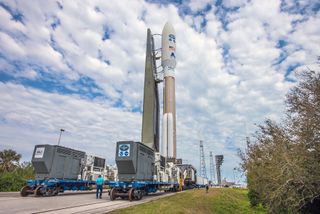 The United Launch Alliance Atlas V rocket carrying the GOES-S mission for NASA and NOAA is rolled from the Vertical Integration Facility to the launchpad at Space Launch Complex-41 of the Cape Canaveral Air Force Station in Florida on Feb. 28, 2018. Launc