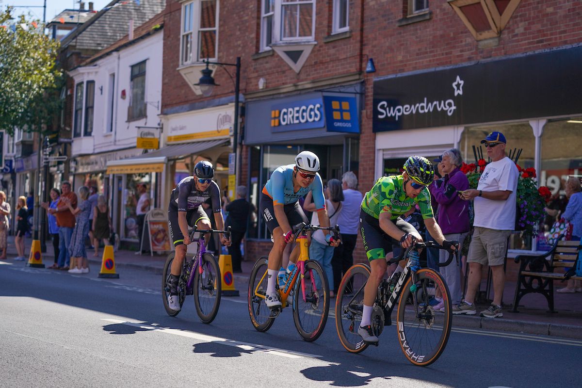 Picture by Zac Williams/SWpix.com - 03/09/2023 - Cycling - 2023 Tour of Britain - Stage 3: Google to Beverley (154.7km) - Nicolas Sessler of Team Global 6 Cycling, Harry Tanfield of Team TDT Unibet Cycling, James Fouche of Team Bolton Equities Black Spoke (Wearing the Pinarello King of the Mountains Jersey) in the breakaway