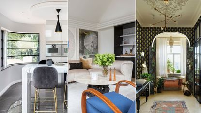 Is Art Deco back on trend, Three art deco inspired living spaces - a kitchen, living room and entryway