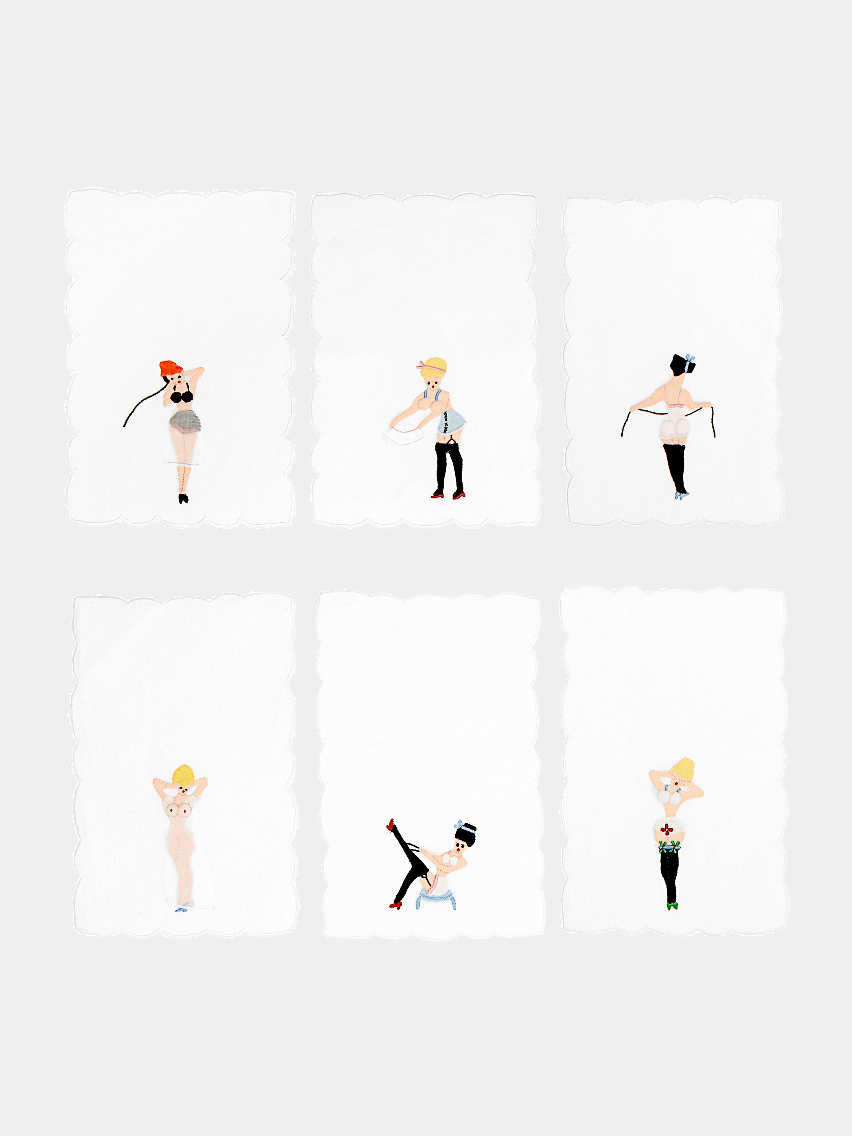 Donnine Hand-Embroidered Linen Cocktail Napkins (set of 6)