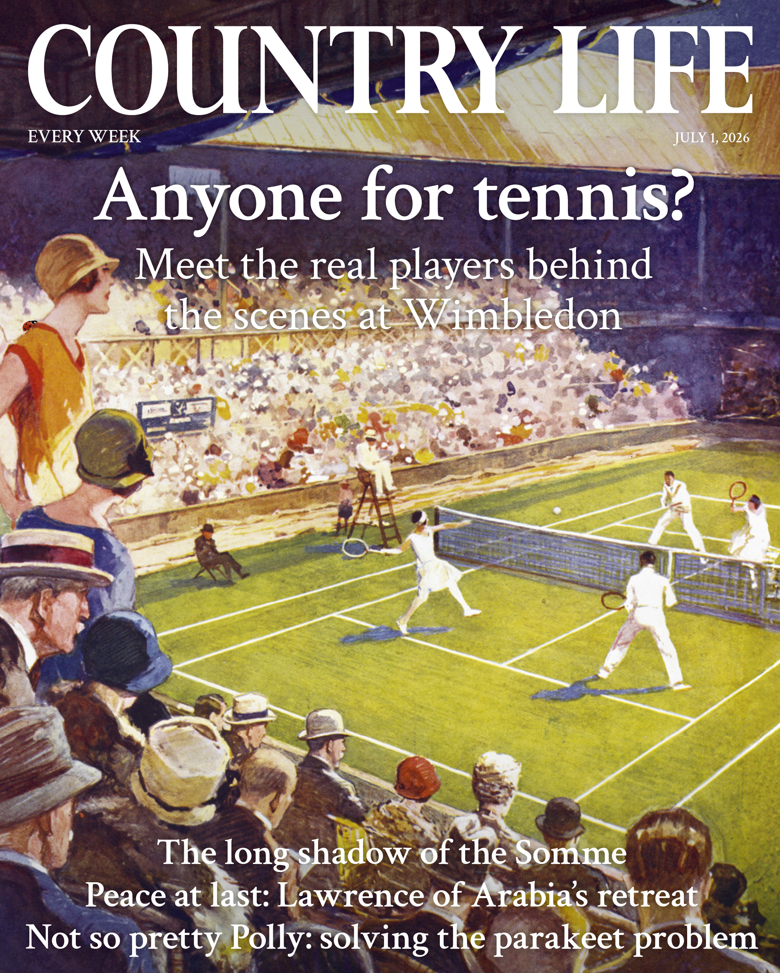 Cover of Country Life July 1, 2026, featuring William Bryce Hamilton&rsquo;s The tennis championships at Wimbledon, 1926