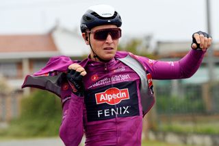 CANALE ITALY MAY 10 Tim Merlier of Belgium and Team AlpecinFenix Purple Points Jersey during the 104th Giro dItalia 2021 Stage 3 a 190km stage from Biella to Canale girodiitalia Giro on May 10 2021 in Canale Italy Photo by Tim de WaeleGetty Images