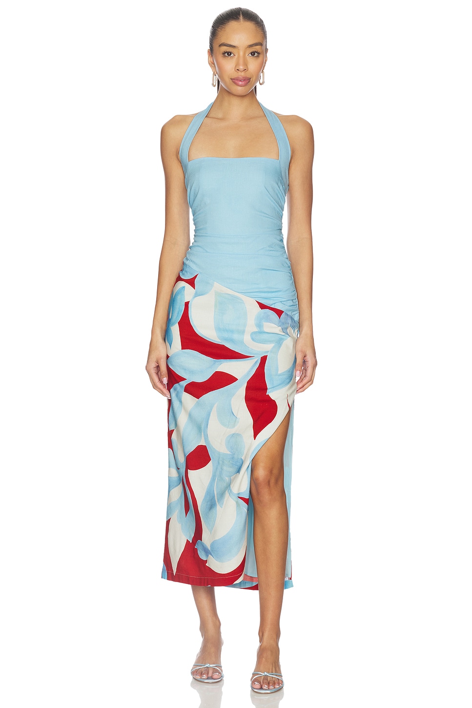 Evie Halter Ruched Midi Dress