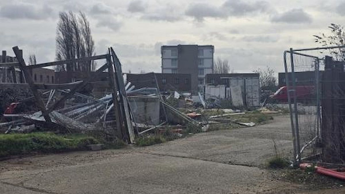 Building materials and collapsed structures left on a building site