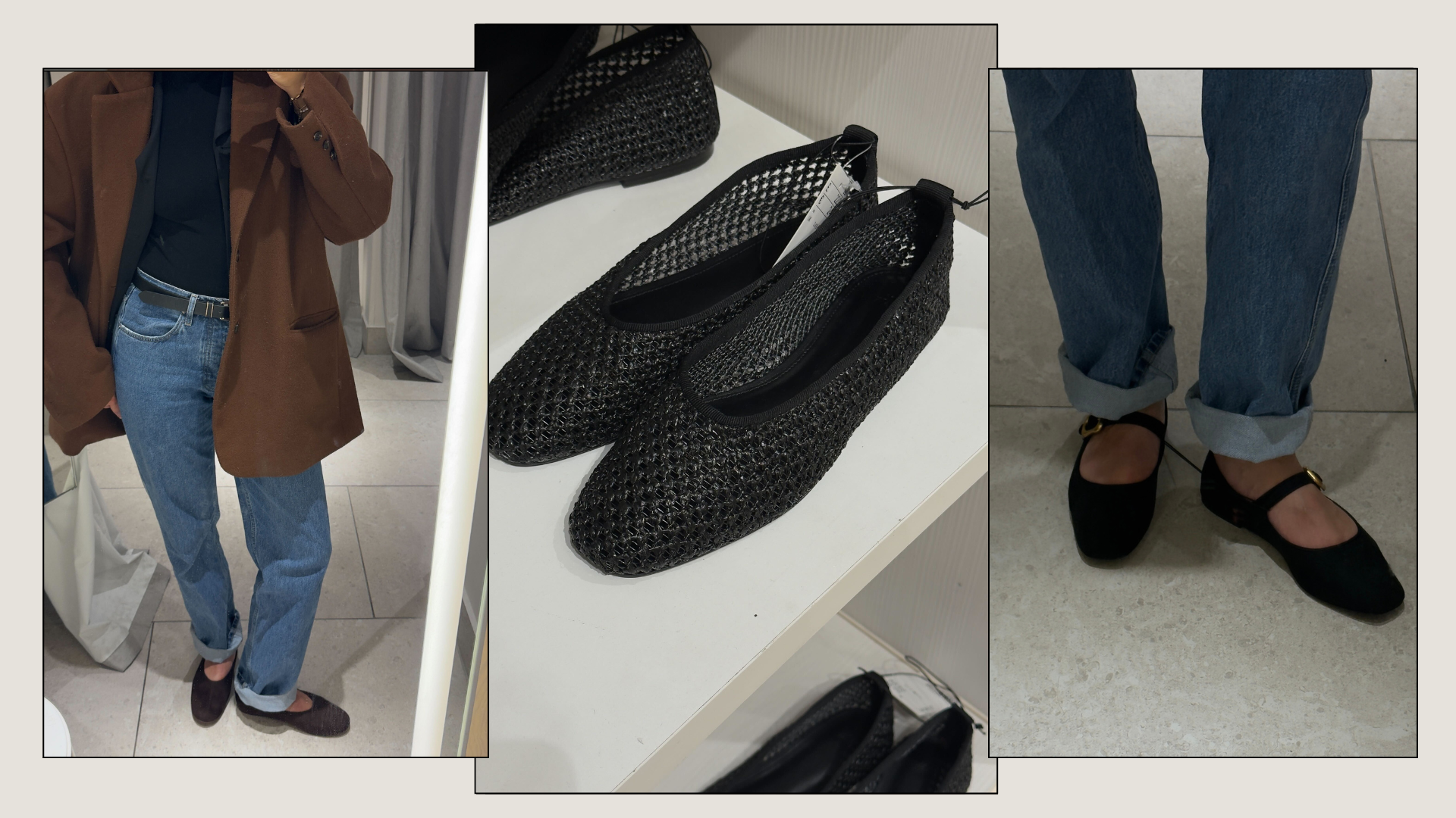 Three of the best H&amp;M ballet flat try on images. 