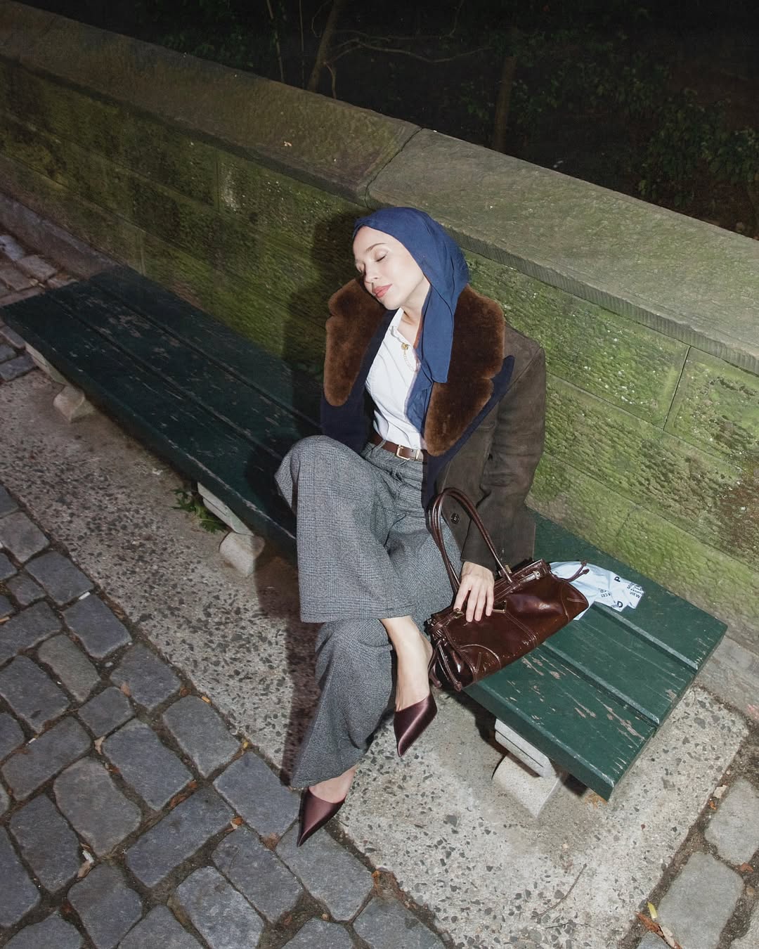 Maria Alia wearing a fur-trimmed Prada jacket