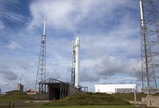 SpaceX Falcon 9 rocket poised to launch CRS-1 commercial cargo flight.
