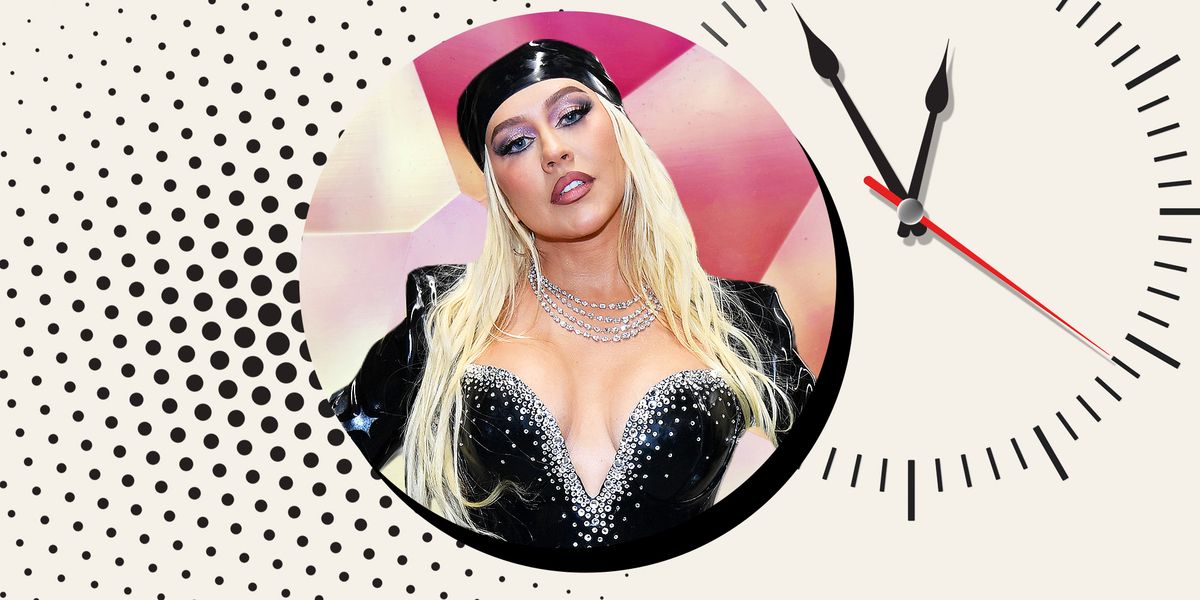 Christina aguilera alongside a graphic of a clock