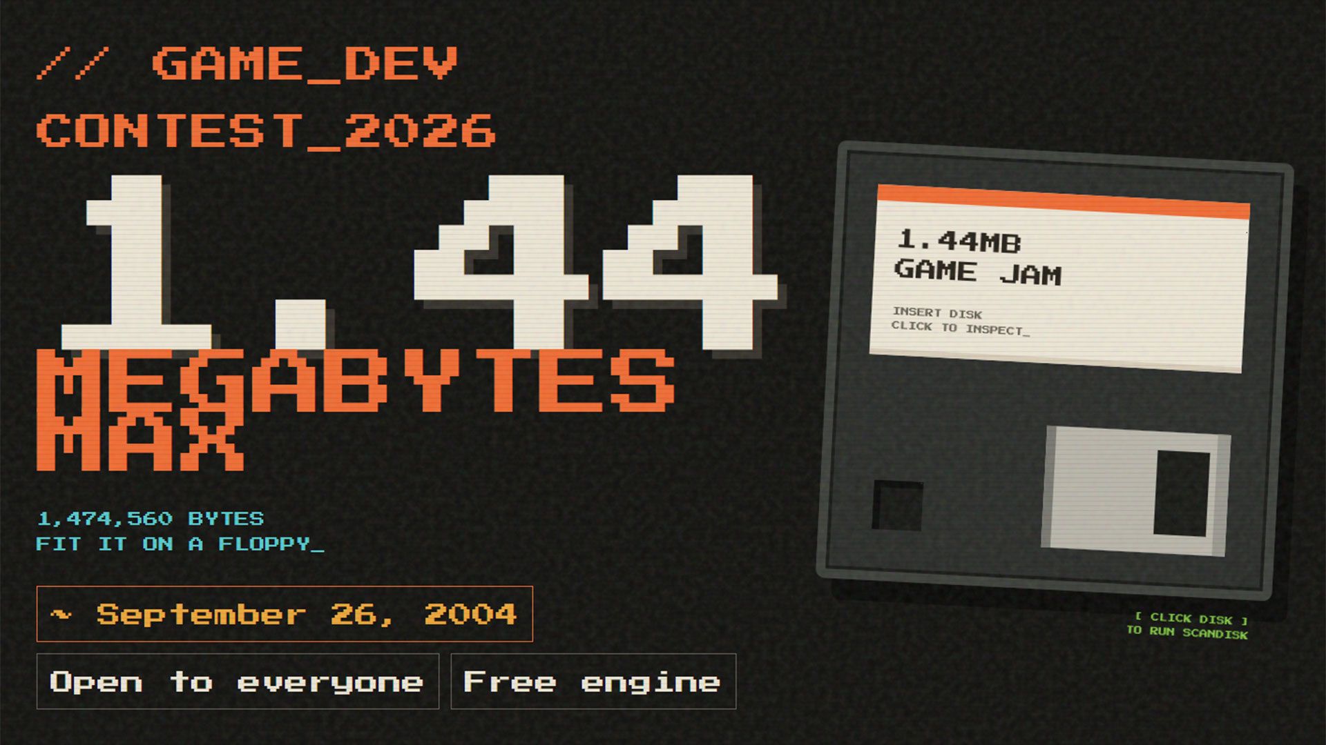 Korean outfit hosting 1.44MB game development contest to honor the floppy disk — entrants must confine entire fileset, including resources, engine, and library, to miniscule storage format