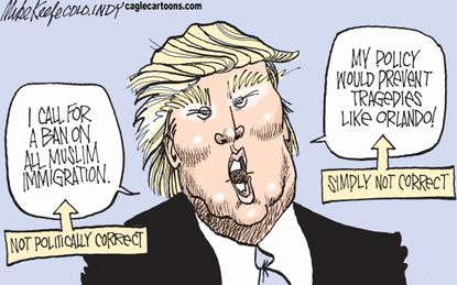 Political cartoon U.S. Trump on Muslims