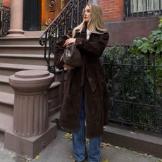 woman wearing suede jacket