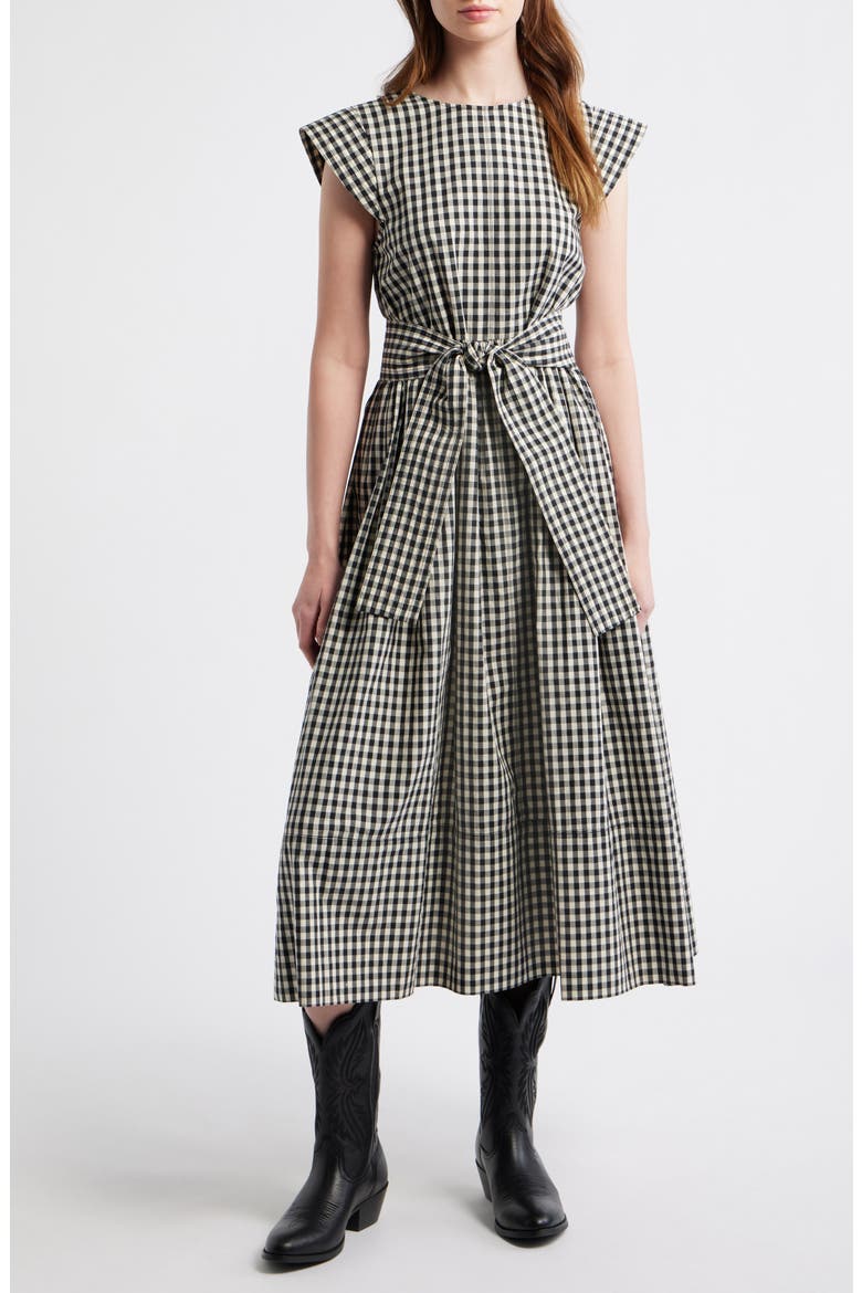 The Tulsa Gingham Belted Cotton Midi Dress