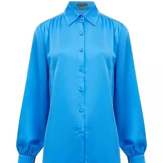 French Connection Satin Shirt, Nautical Blue