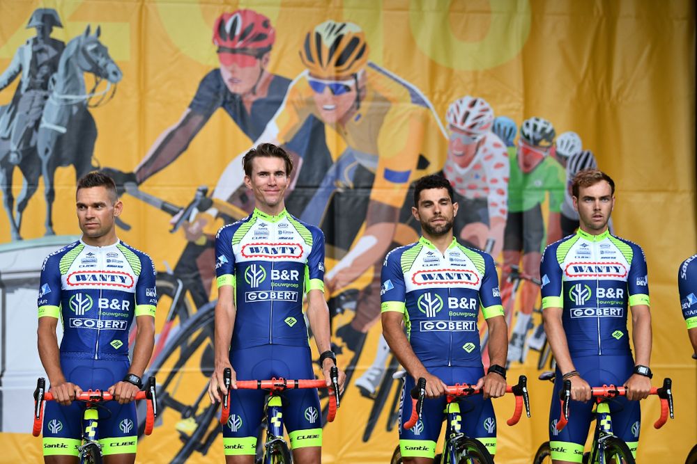 Wanty-Groupe Gobert on stage at the 2018 Tour de France team presentation